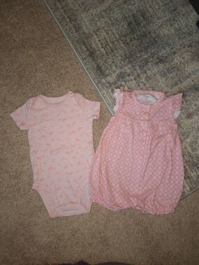 Baby Pink Short-Sleeve Onesie & Pink Patterned Romper Set